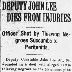 "Deputy John Lee Dies From Injuries" newspaper clipping