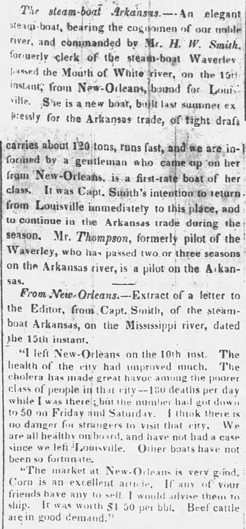 "The steam-boat Arkansas" newspaper clipping