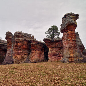 Rock formations protruding from hillside