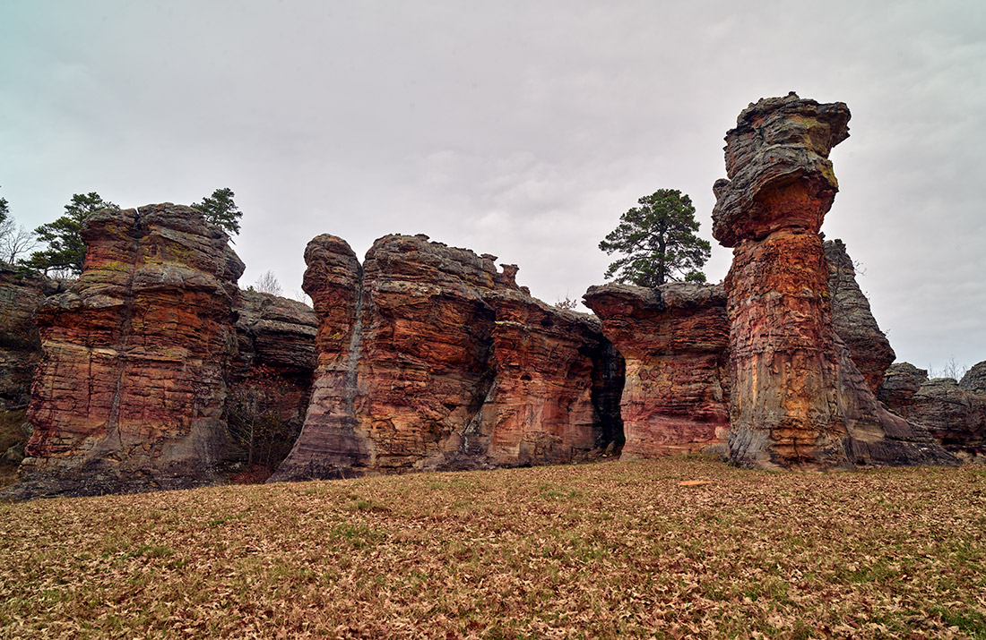 Rock formations protruding from hillside