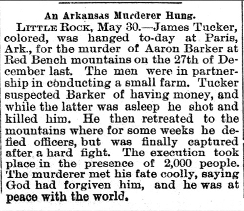 "An Arkansas Murderer Hung" newspaper clipping