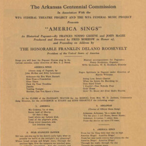 Flyer saying "The Arkansas Centennial Commission in association with the WPA...Presents American Sings"