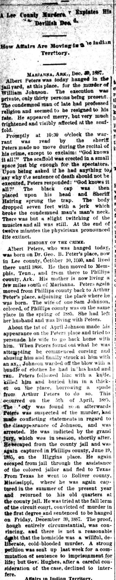"A Lee County Murderer Expiates His Devilish Deeds" newspaper clipping
