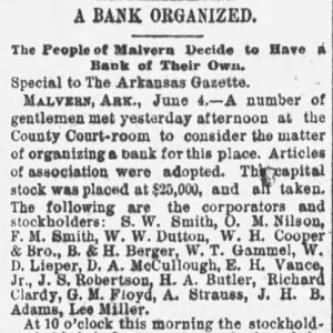 "A Bank Organized" Newspaper clipping