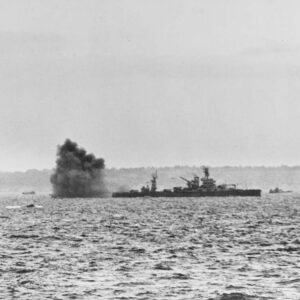 Large battleship firing guns