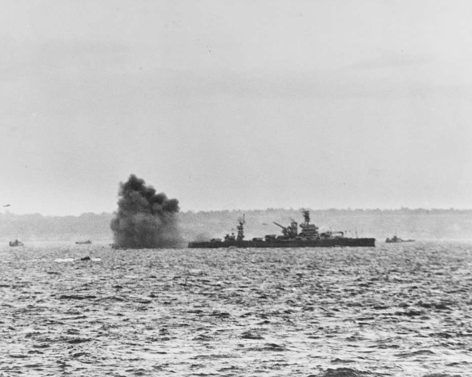 Large battleship firing guns