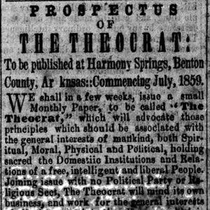 "Prospectus of the Theocrat" newspaper clipping
