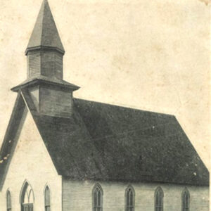 Wooden church building with spire