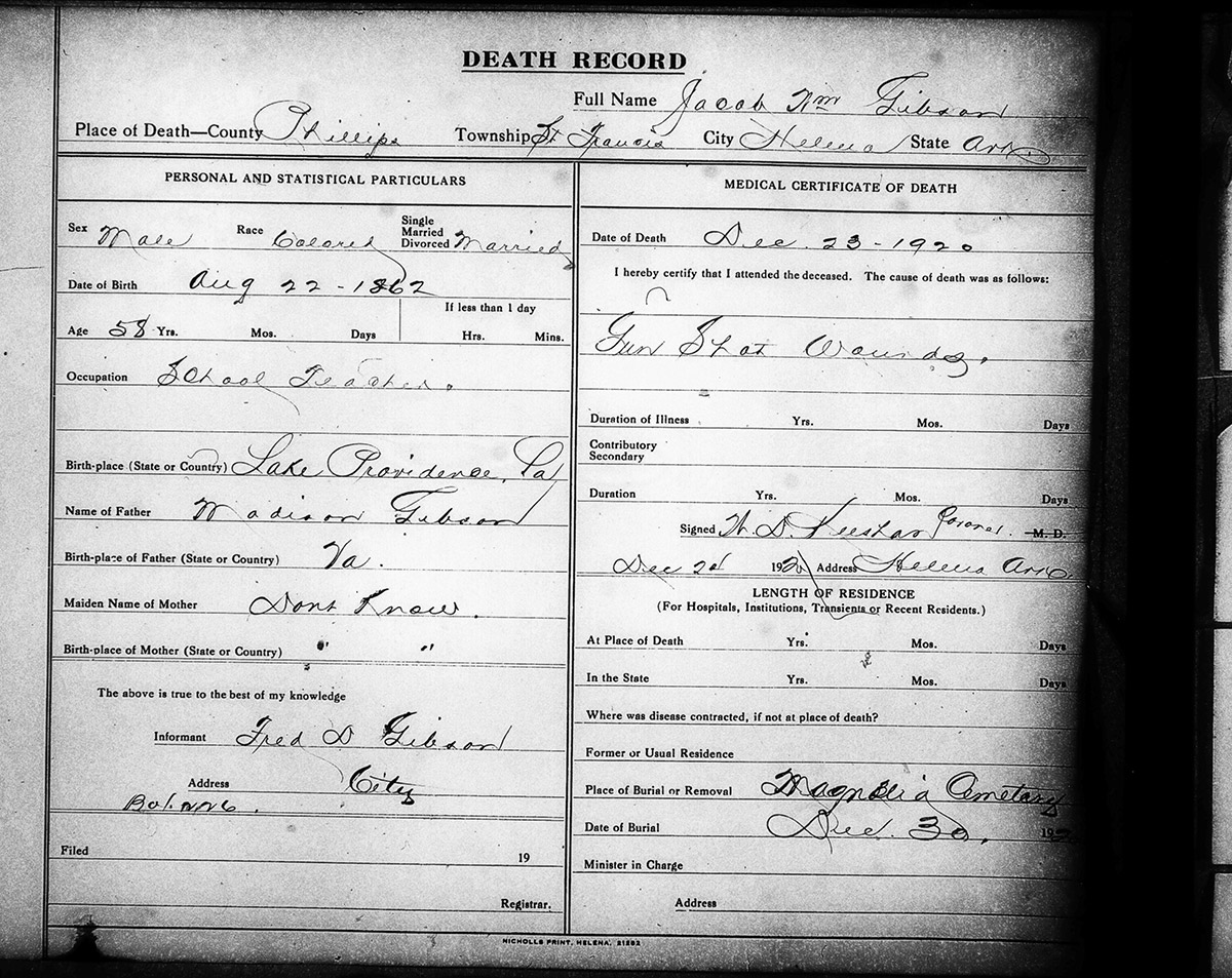 Record of a man's death by shooting