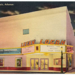 Postcard with theater on the front and text reading "The Logan
