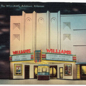Postcard with theater on the front with text reading "The Williams