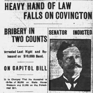 "Heavy hand of law falls on Covington" newspaper clipping