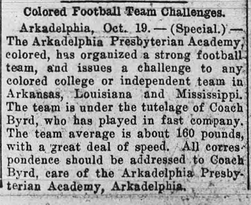 "Colored Football Team Challenges" newspaper clipping