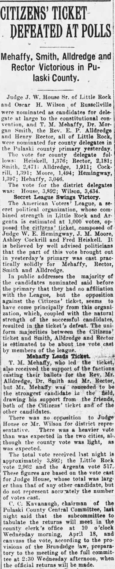 "Citizens' Ticket Defeated at Polls" newspaper clipping