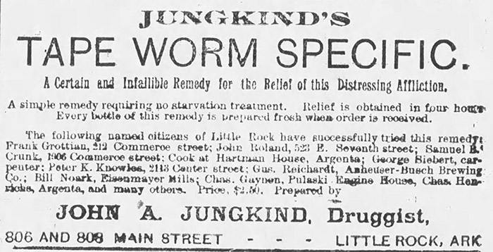 "Jungkind's Tape Worm Specific" newspaper clipping