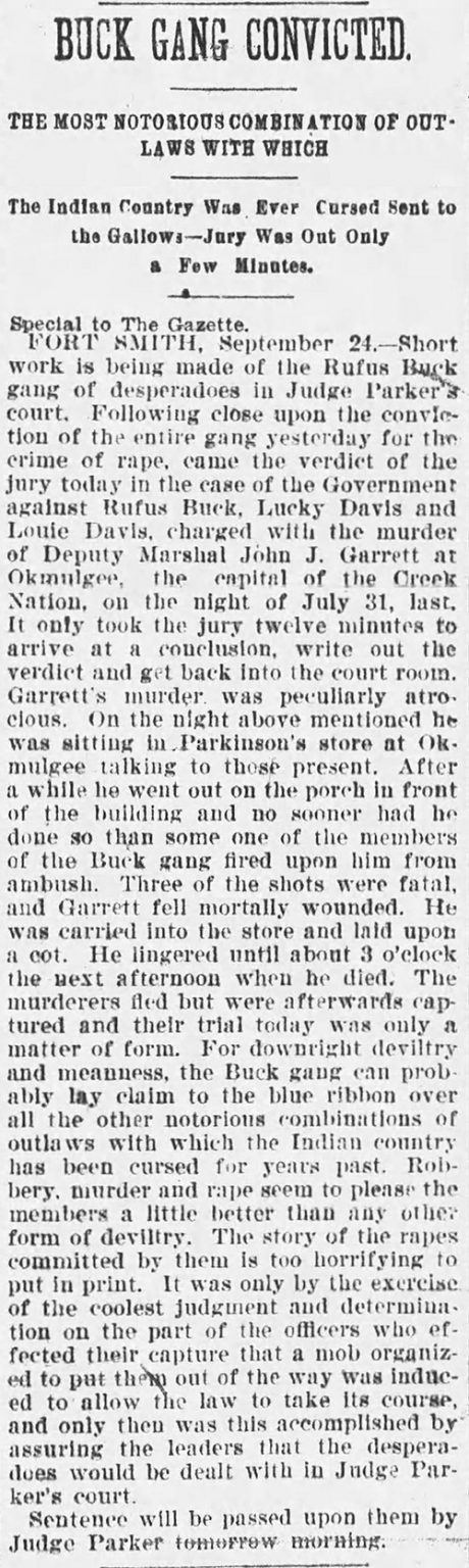 Rufus Buck Gang Conviction Story - Encyclopedia of Arkansas