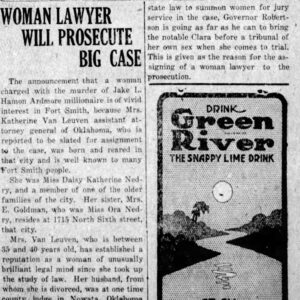 "Woman Lawyer will Prosecute Big Case" newspaper clipping