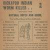 "Kickapoo Indian Worm Killer" flyer showing a drawing of a man in a headdress holding a child