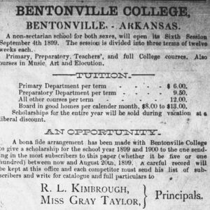 "Bentonville College" newspaper advertisement