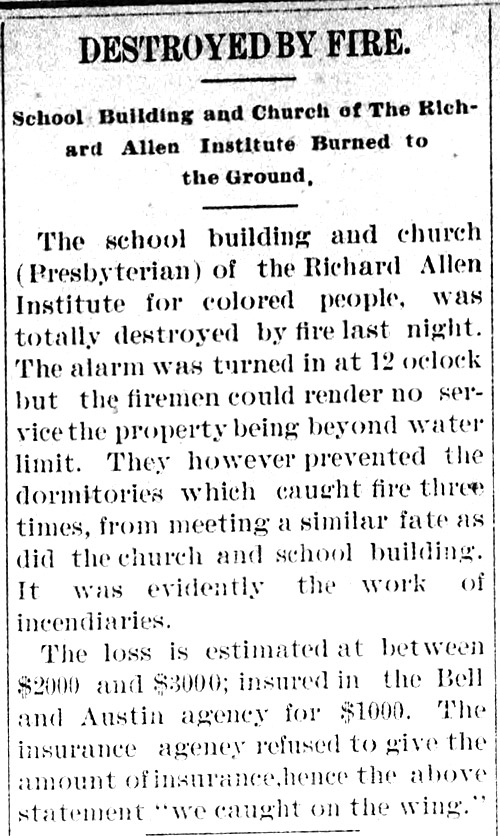 "Destroyed by Fire" newspaper clipping