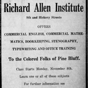 "Richard Allen Institute" newspaper advertisement