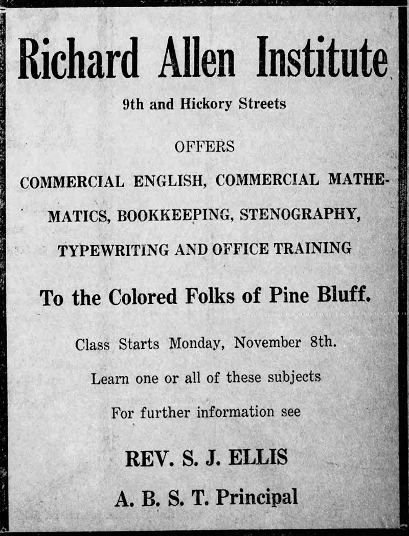 "Richard Allen Institute" newspaper advertisement