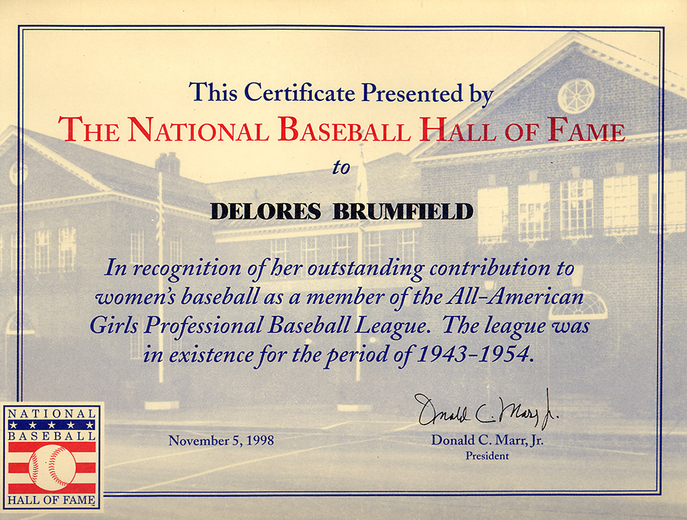 Delores Brumfield certificate