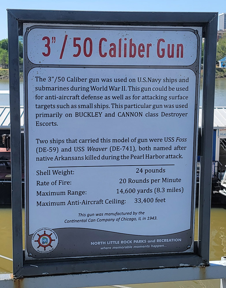 Information sign with heading saying "3 inch 50 Caliber gun"