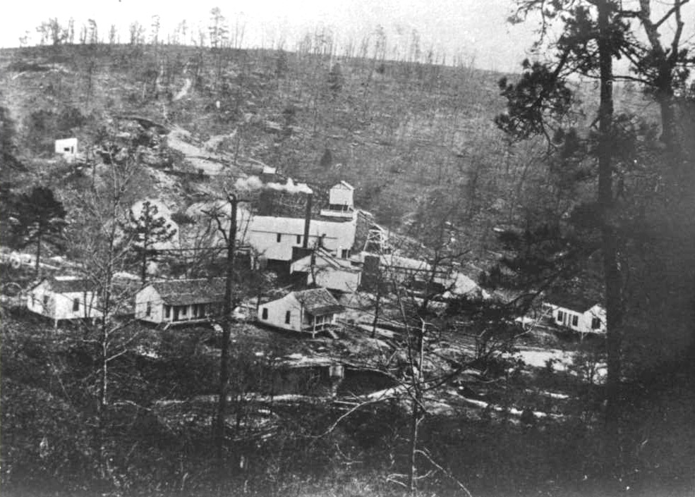 Overview of scattered buildings on thinly treed hillside
