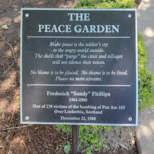 metal sign about the Peace Garden