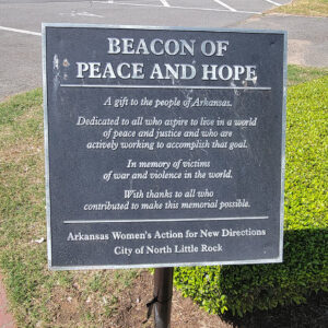 metal sign about the Beacon of Peace and Hope