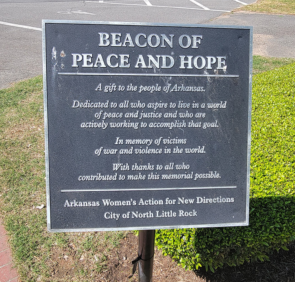 metal sign about the Beacon of Peace and Hope
