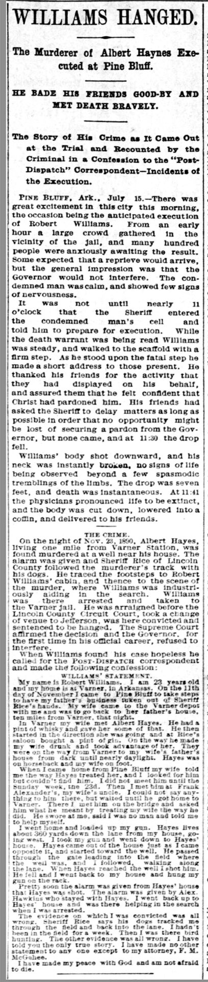 "Williams Hanged" newspaper clipping