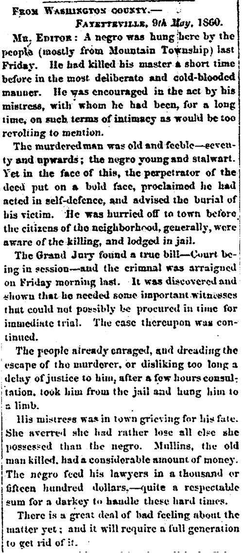 "A Negro was Hung Here" newspaper clipping