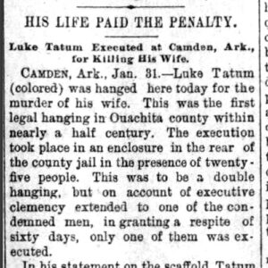 "His Life Paid the Penalty" newspaper clipping