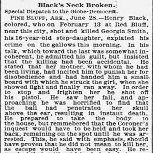 "Black's Neck Broken" newspaper clipping