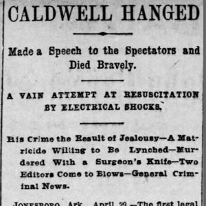 "Caldwell Hanged" newspaper clipping