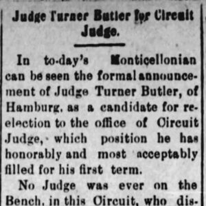 "Judge Turner Butler for circuit judge" newspaper clipping