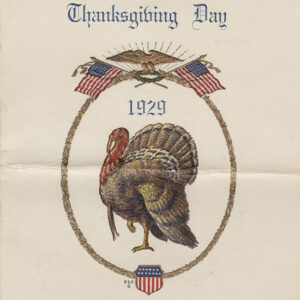 Menu with "Thanksgiving Day 1929" at the top and an eagle