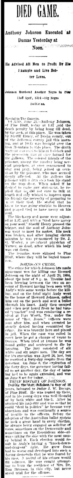 "Died Game" newspaper clipping