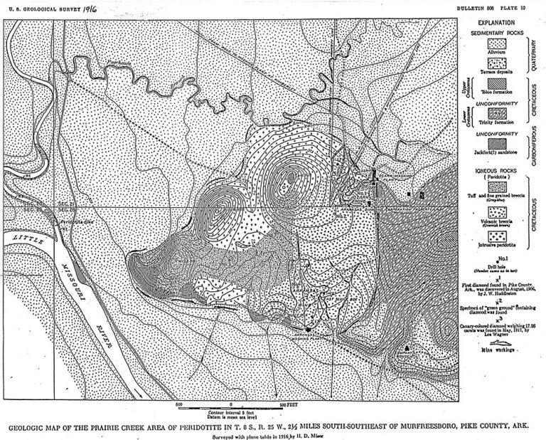 Map of Peridotite for Diamond Mining Encyclopedia of Arkansas