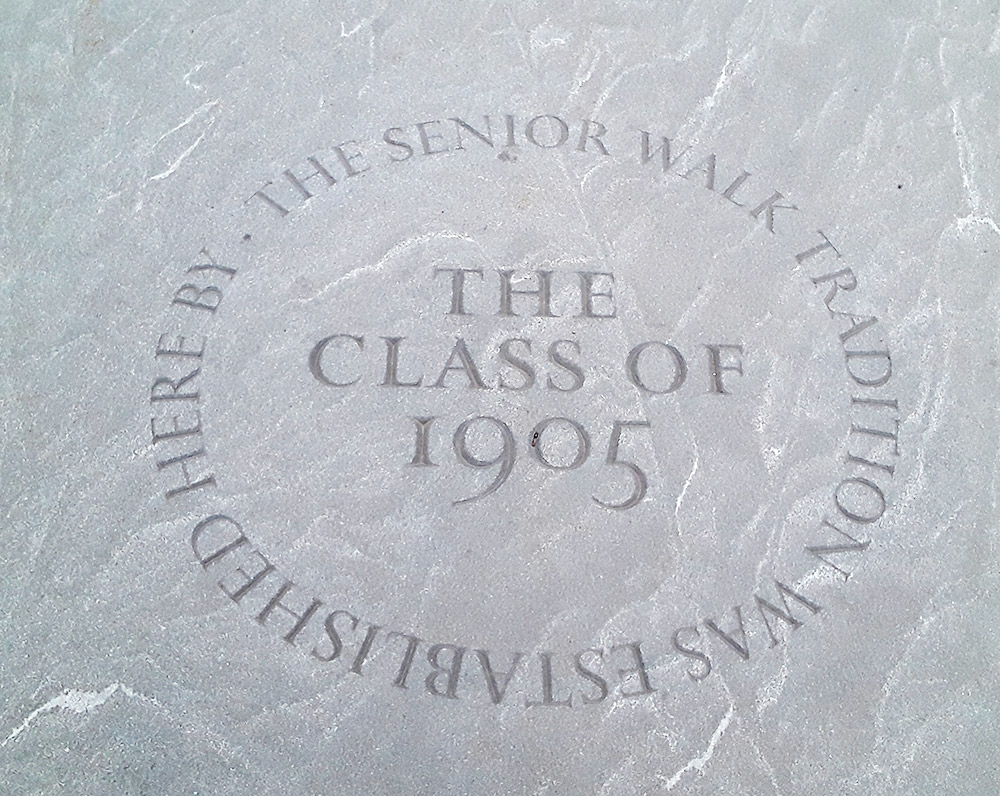 Engraved lettering in concrete step "The Class of 1905"