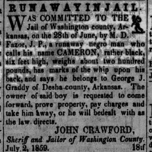 "Runaway in Jail" newspaper clipping