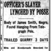 "Officer's Slayer Lynched by Posse" newspaper clipping
