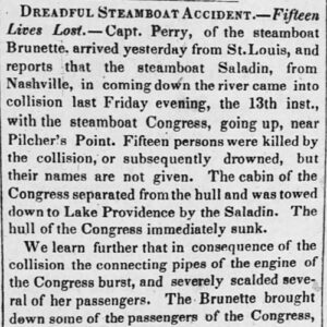 "Dreadful Steamboat Accident" newspaper clipping