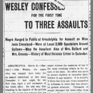"Wesley Confesses for the first time" newspaper clipping