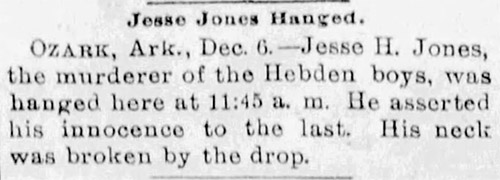 "Jesse Jones Hanged" newspaper clipping