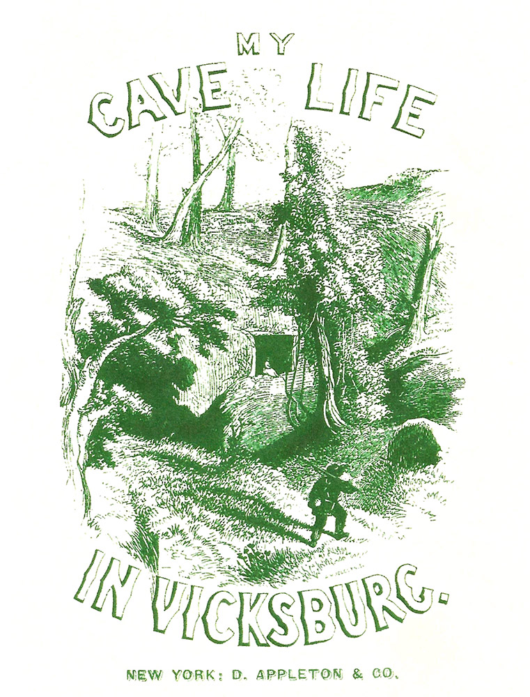 White book cover with green graphics "My Cave Life in Vicksburg"
