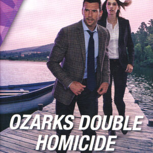 Romance and crime related book cover featuring attractive white man and woman in blazers walking on a dock