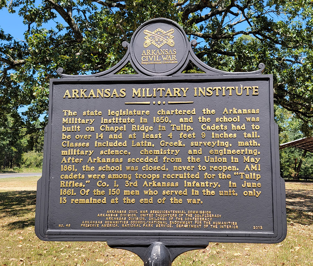 Metal sign about the Arkansas Military Institute